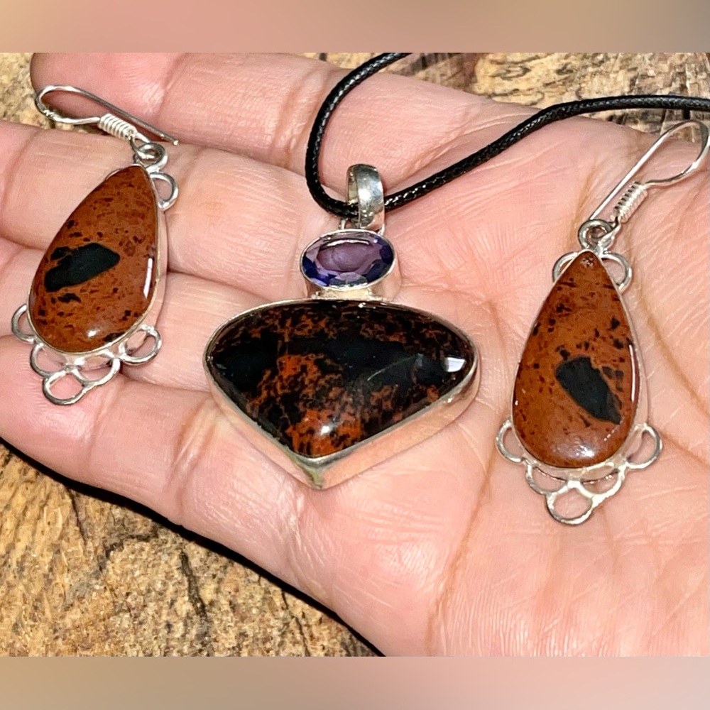Mahogany Obsidian Pendant&Earrings Set
